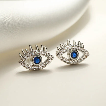 1 Pair Casual Streetwear Devil's Eye Plating Inlay Copper Zircon 18k Gold Plated White Gold Plated Ear Studs