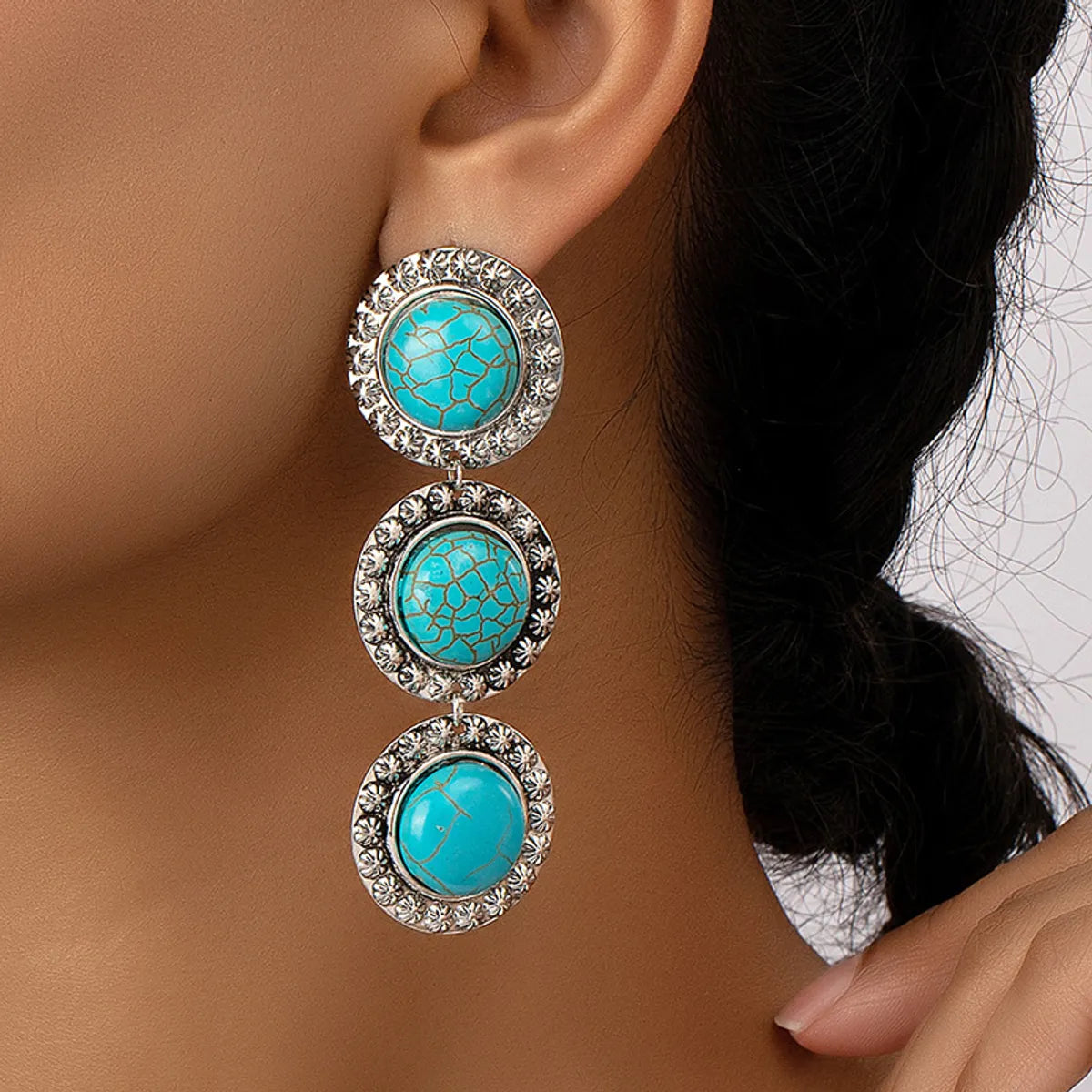 1 Pair Casual Streetwear Geometric Plating Inlay Alloy Turquoise Drop Earrings