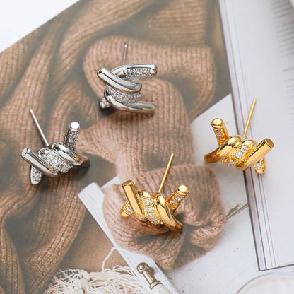 1 Pair Casual Streetwear Geometric Plating Inlay Copper Zircon Ear Studs