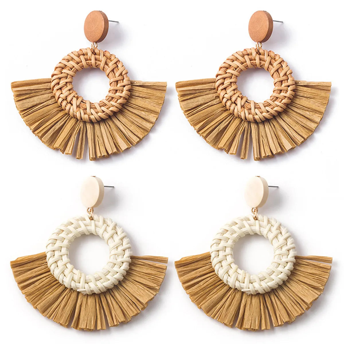 1 Pair Casual Streetwear Geometric Plating Raffia Rattan Drop Earrings