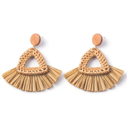 1 Pair Casual Streetwear Geometric Plating Raffia Rattan Drop Earrings