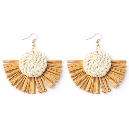 1 Pair Casual Streetwear Geometric Plating Raffia Rattan Drop Earrings