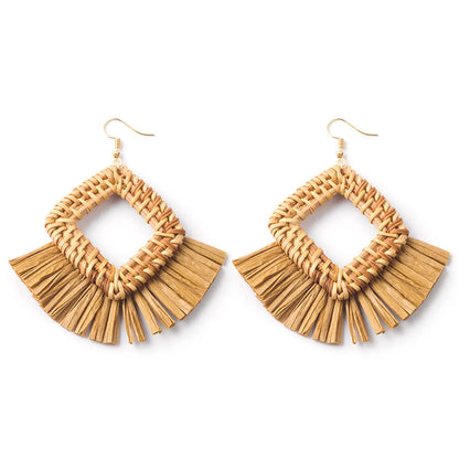 1 Pair Casual Streetwear Geometric Plating Raffia Rattan Drop Earrings