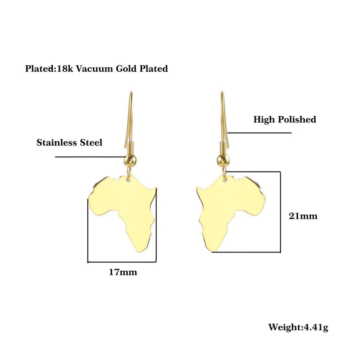 1 Pair Casual Streetwear Map Plating Stainless Steel 18K Gold Plated Drop Earrings