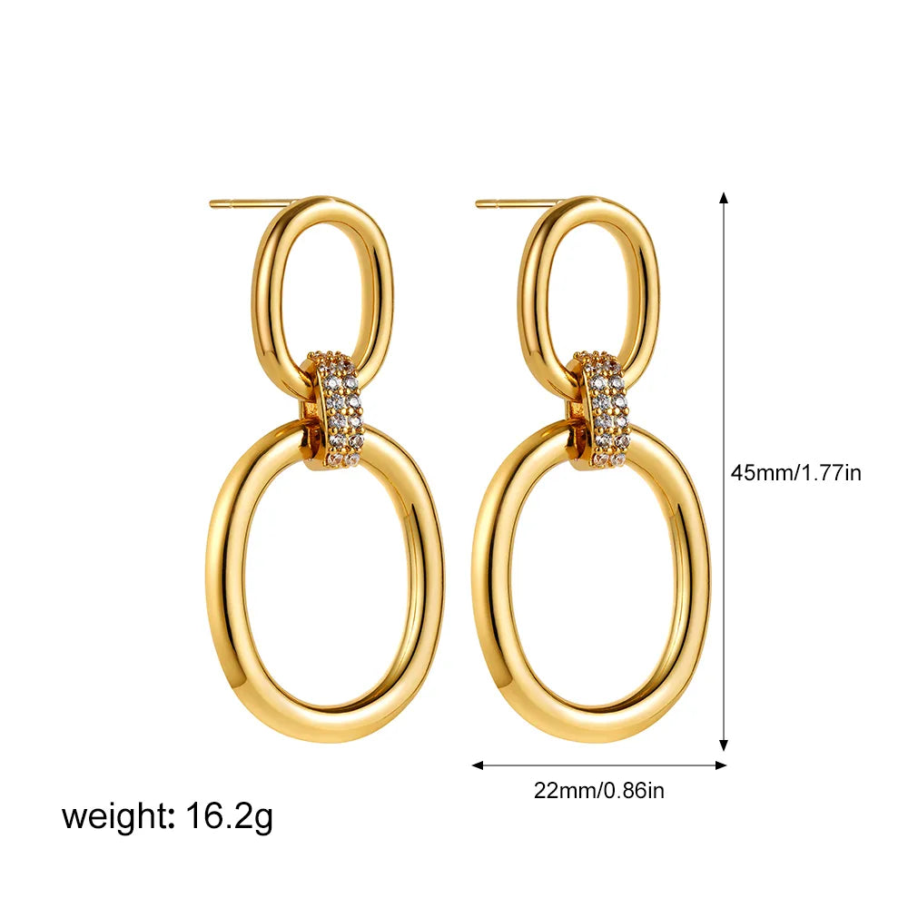 1 Pair Casual Streetwear Oval Hollow Out Inlay Copper Zircon Drop Earrings