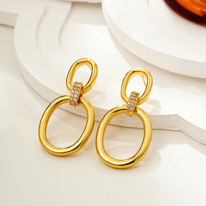 1 Pair Casual Streetwear Oval Hollow Out Inlay Copper Zircon Drop Earrings