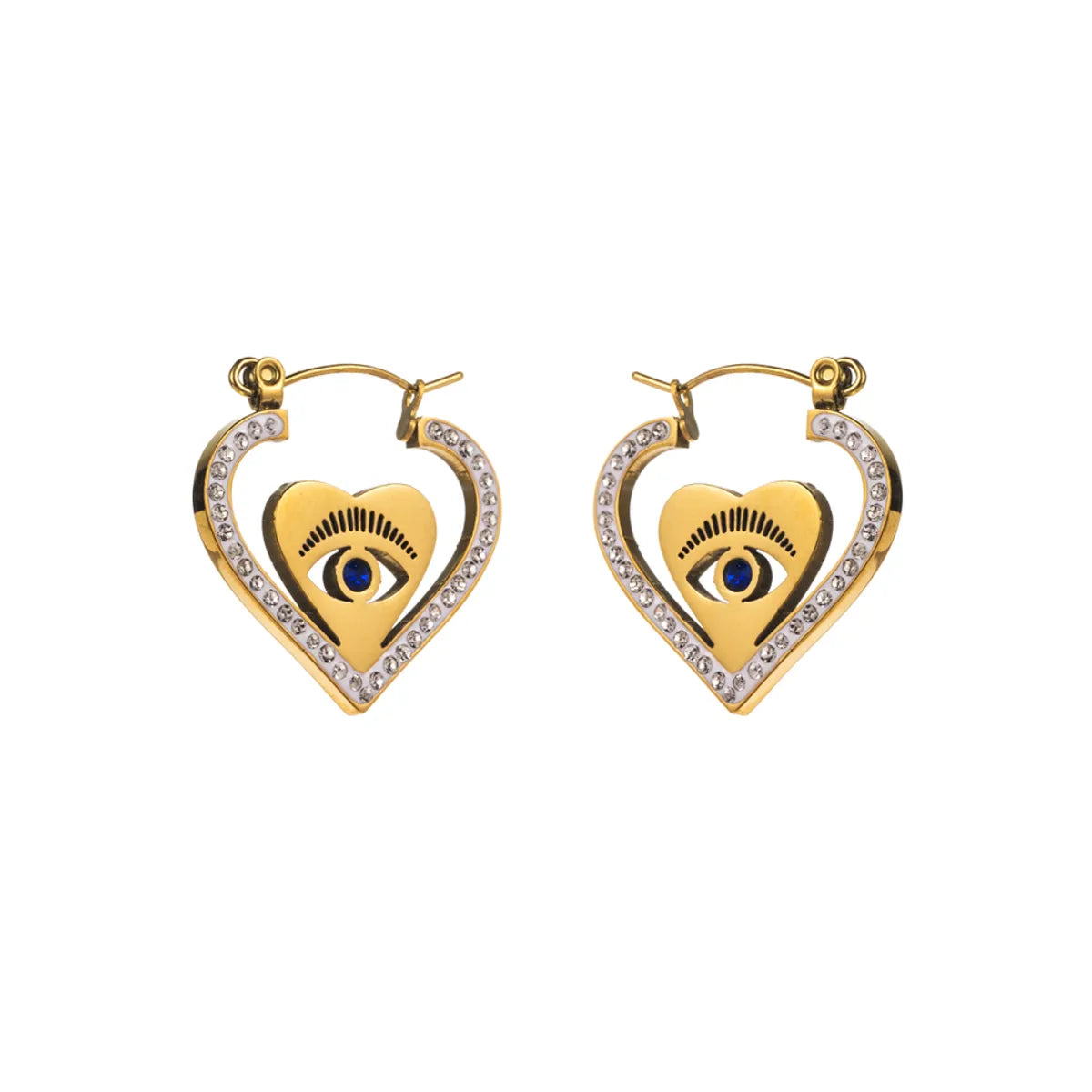 1 Pair Casual Streetwear Round Heart Shape Butterfly Hollow Out Inlay Titanium Steel Rhinestones Gold Plated Drop Earrings