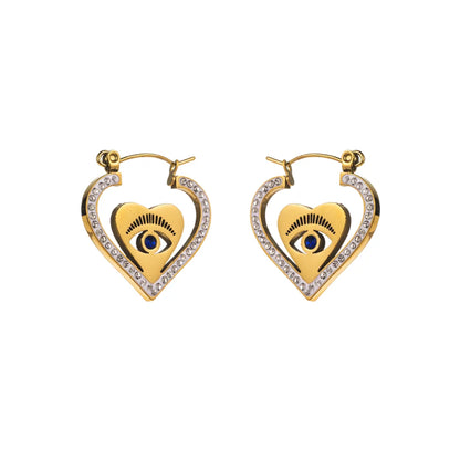 1 Pair Casual Streetwear Round Heart Shape Butterfly Hollow Out Inlay Titanium Steel Rhinestones Gold Plated Drop Earrings