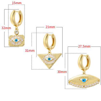 1 Pair Casual Streetwear Triangle Eye Plating Inlay Copper Zircon 18K Gold Plated Drop Earrings