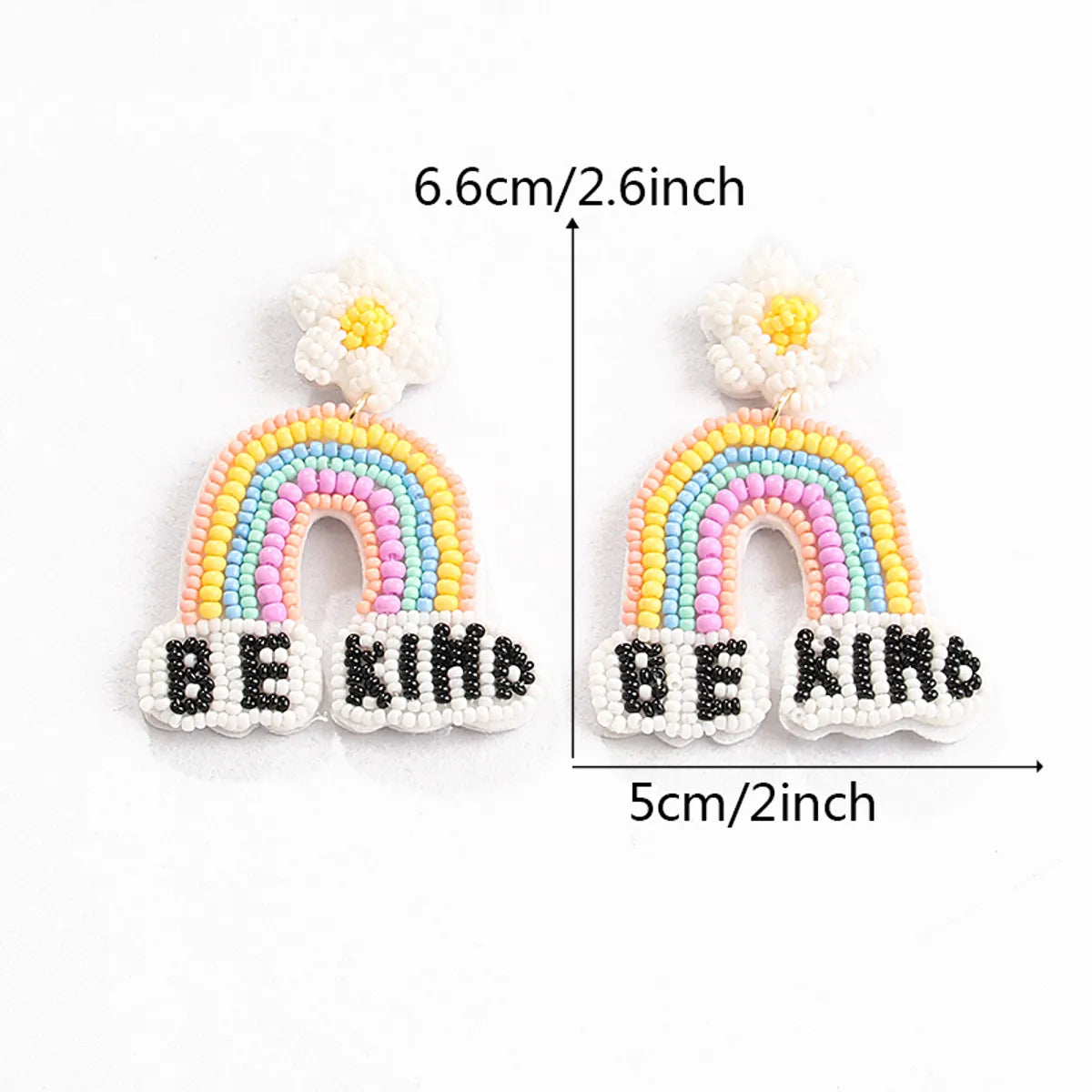 1 Pair Casual Sweet Artistic Letter Rainbow Flower Cloth Seed Bead Drop Earrings