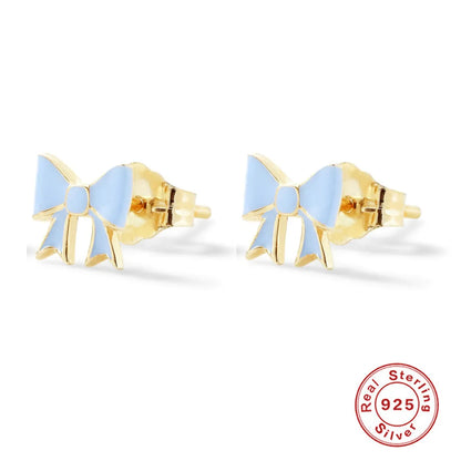 1 Pair Casual Sweet Bow Knot Enamel Plating Sterling Silver Ear Studs