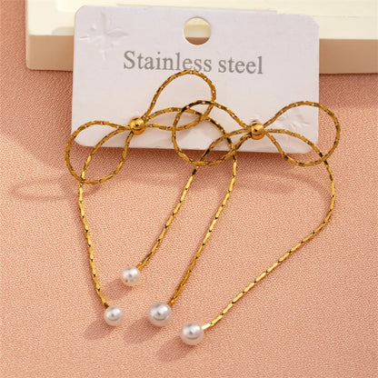 1 Pair Casual Sweet Bow Knot Plating Inlay 304 Stainless Steel Artificial Pearls 18K Gold Plated Ear Studs