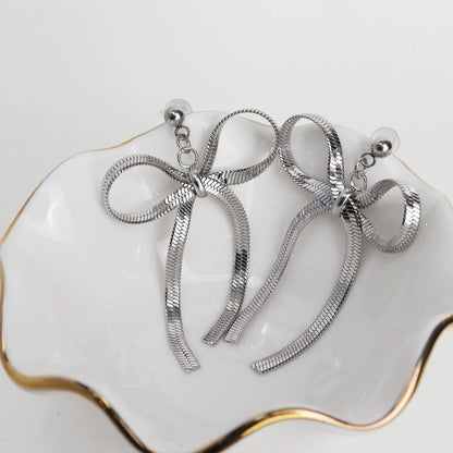 1 Pair Casual Sweet Bow Knot Titanium Steel Gold Plated Silver Plated Drop Earrings