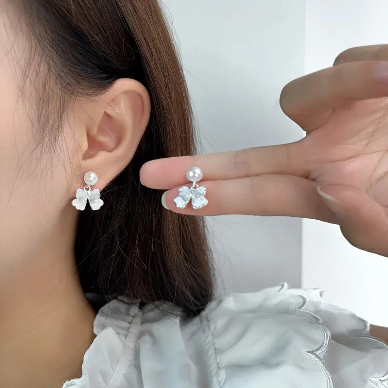 1 Pair Casual Sweet Butterfly Bow Knot Plating Inlay Alloy Artificial Crystal Pearl Drop Earrings