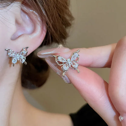 1 Pair Casual Sweet Butterfly Inlay Copper Zircon Ear Studs