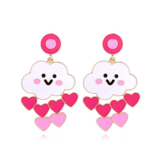 1 Pair Casual Sweet Clouds Heart Shape Emoji Face Enamel Zinc Alloy Drop Earrings