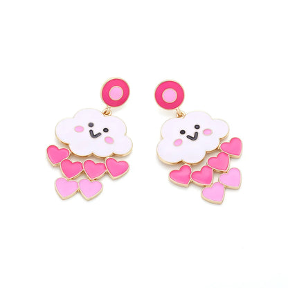 1 Pair Casual Sweet Clouds Heart Shape Emoji Face Enamel Zinc Alloy Drop Earrings