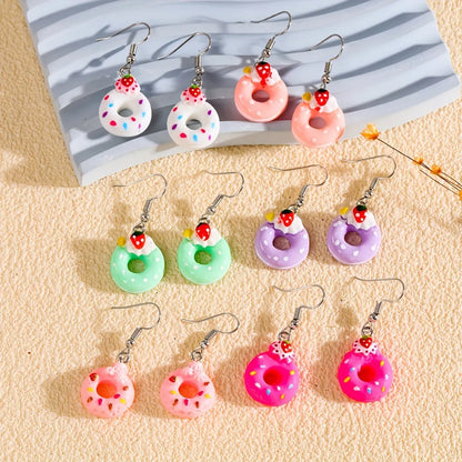 1 Pair Casual Sweet Donuts Resin Drop Earrings