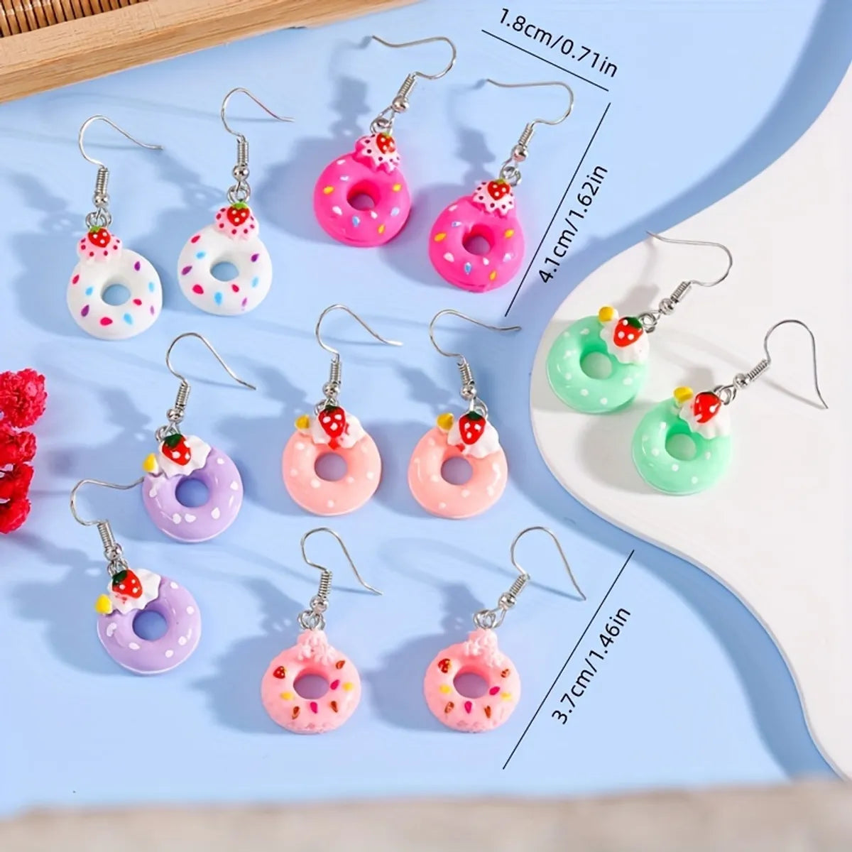 1 Pair Casual Sweet Donuts Resin Drop Earrings