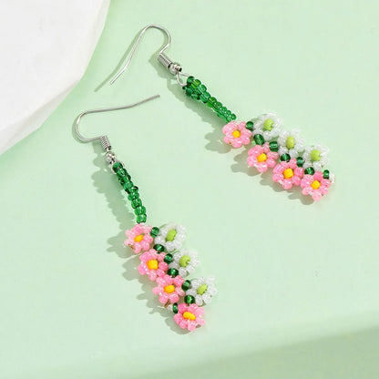 1 Pair Casual Sweet Flower Beaded Alloy Drop Earrings