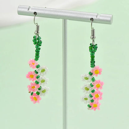 1 Pair Casual Sweet Flower Beaded Alloy Drop Earrings