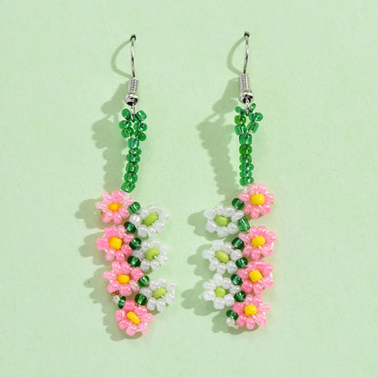 1 Pair Casual Sweet Flower Beaded Alloy Drop Earrings