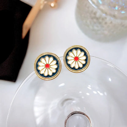 1 Pair Casual Sweet Geometric Flower Enamel Plating Metal Ear Studs