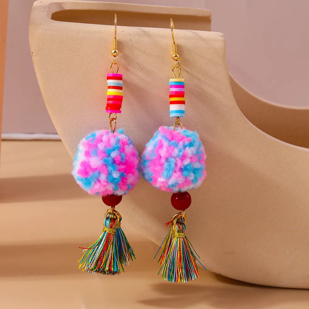 1 Pair Casual Sweet Hairball Synthetic Fibre Alloy Drop Earrings