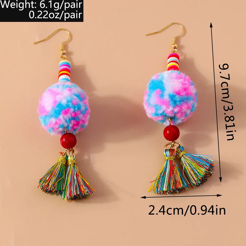 1 Pair Casual Sweet Hairball Synthetic Fibre Alloy Drop Earrings