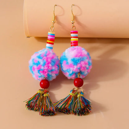 1 Pair Casual Sweet Hairball Synthetic Fibre Alloy Drop Earrings