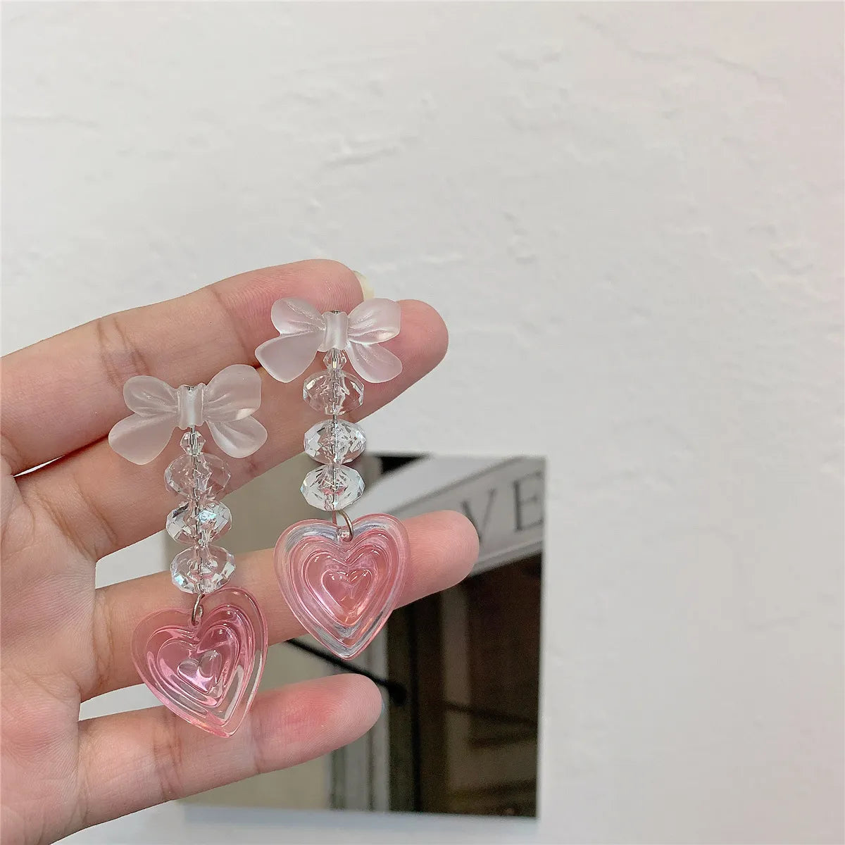 1 Pair Casual Sweet Heart Shape Flower Bow Knot Tassel Enamel Inlay Alloy Rhinestones Drop Earrings Ear Studs