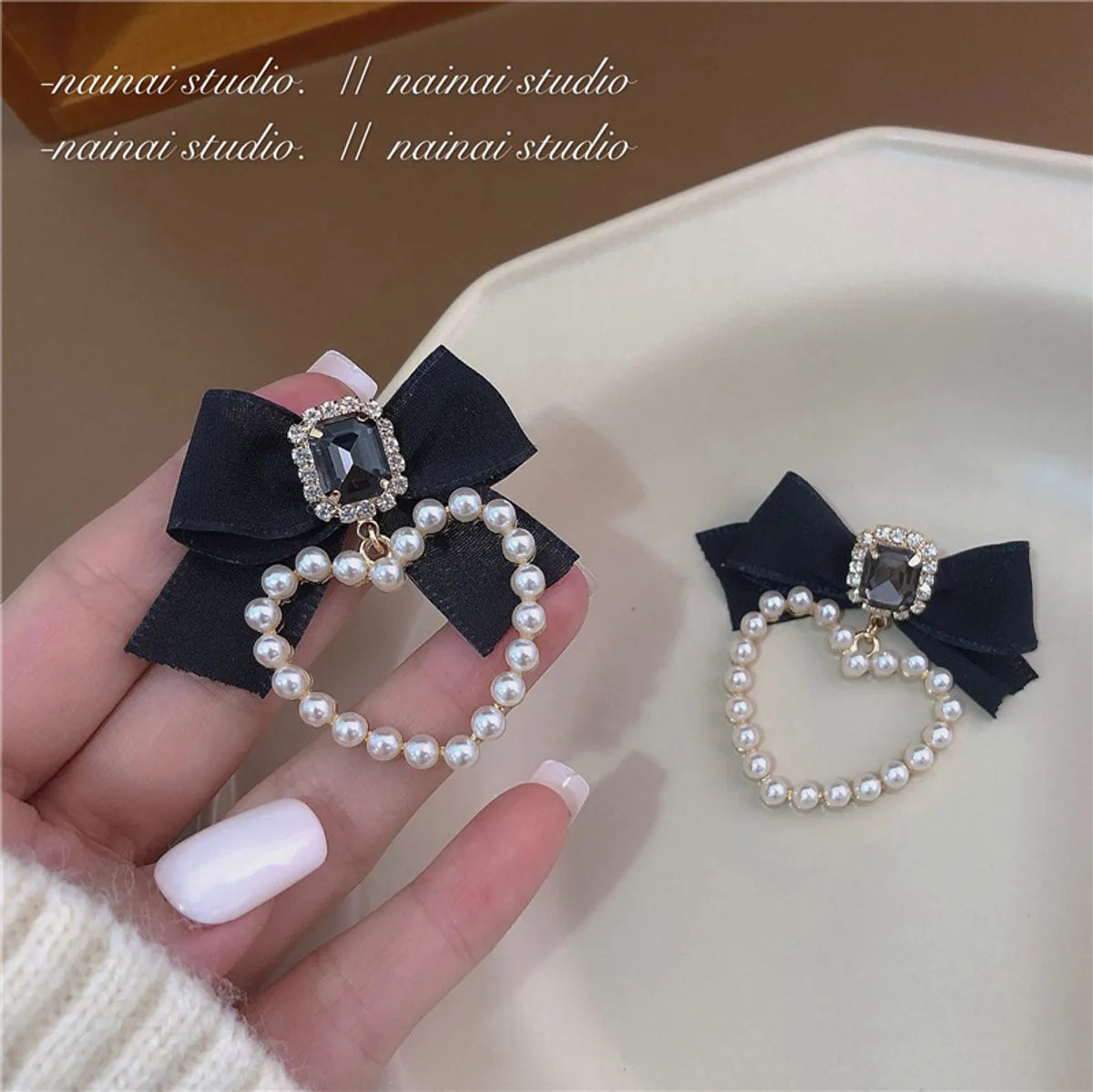 1 Pair Casual Sweet Heart Shape Flower Bow Knot Tassel Enamel Inlay Alloy Rhinestones Drop Earrings Ear Studs