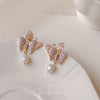 1 Pair Casual Sweet Heart Shape Flower Bow Knot Tassel Enamel Inlay Alloy Rhinestones Drop Earrings Ear Studs