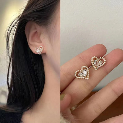 1 Pair Casual Sweet Heart Shape Flower Bow Knot Tassel Enamel Inlay Alloy Rhinestones Drop Earrings Ear Studs