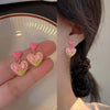 1 Pair Casual Sweet Heart Shape Flower Bow Knot Tassel Enamel Inlay Alloy Rhinestones Drop Earrings Ear Studs