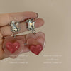 1 Pair Casual Sweet Heart Shape Flower Bow Knot Tassel Enamel Inlay Alloy Rhinestones Drop Earrings Ear Studs