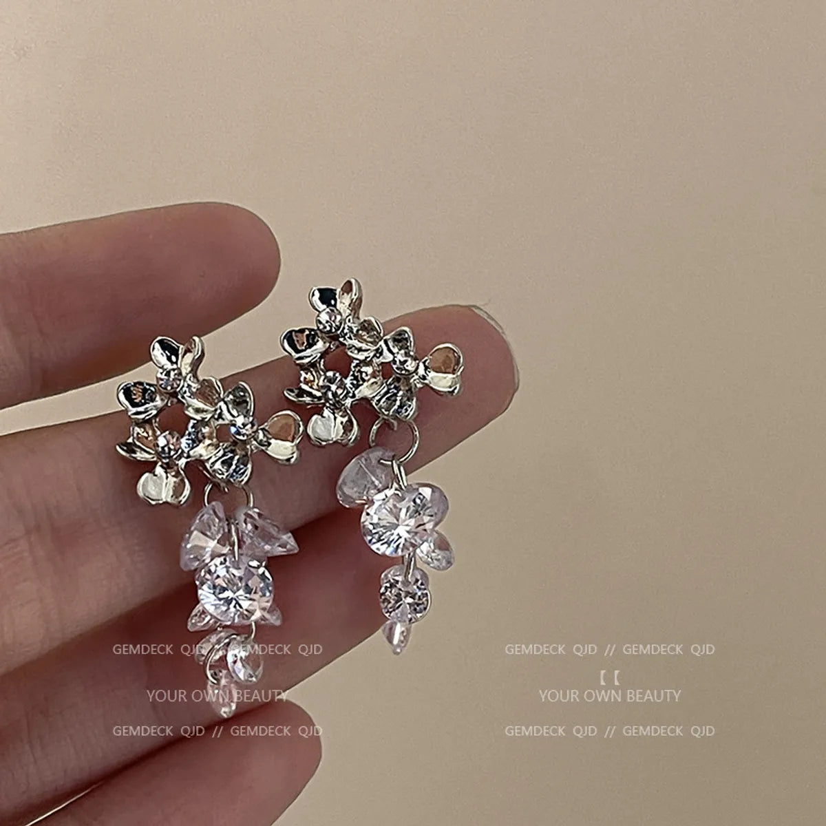 1 Pair Casual Sweet Heart Shape Flower Bow Knot Tassel Enamel Inlay Alloy Rhinestones Drop Earrings Ear Studs