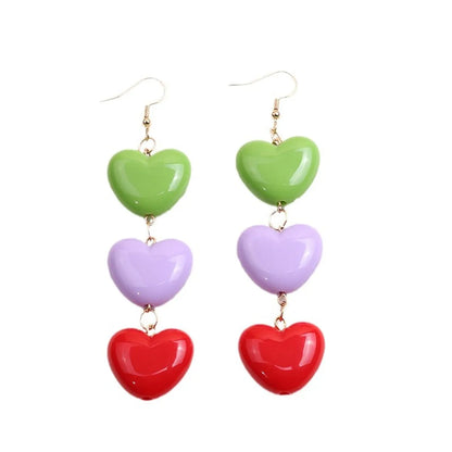 1 Pair Casual Sweet Heart Shape Patchwork Arylic Drop Earrings