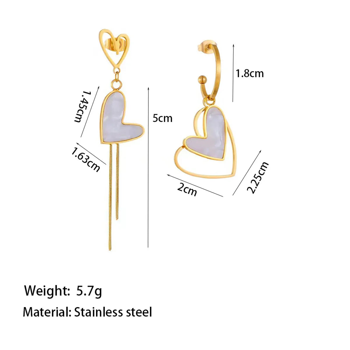 1 Pair Casual Sweet Heart Shape Plating Inlay 304 Stainless Steel Acrylic 18K Gold Plated Drop Earrings