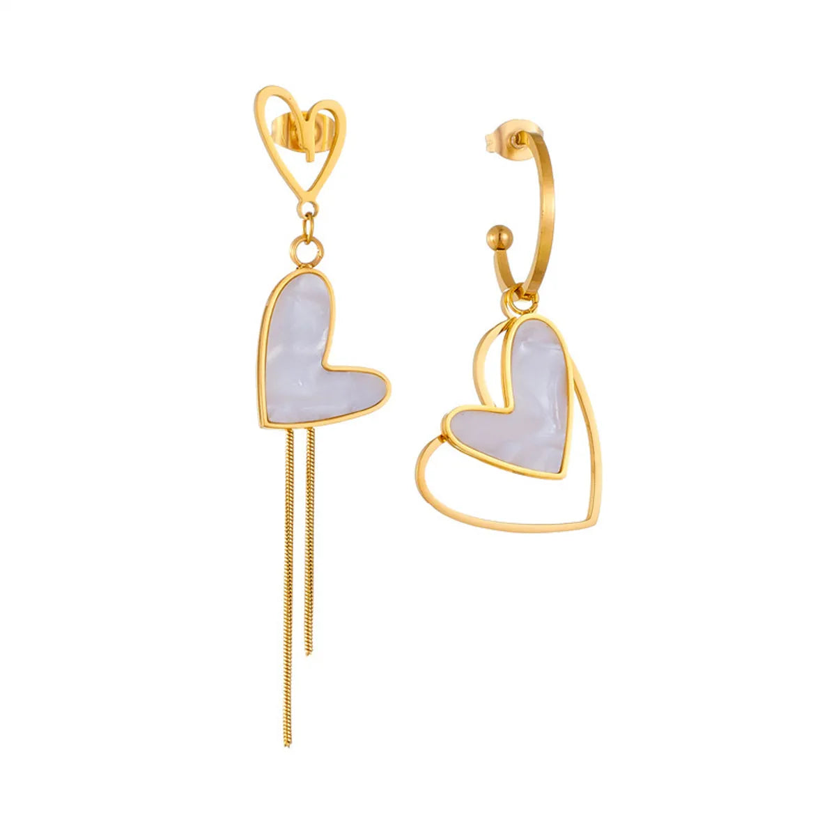 1 Pair Casual Sweet Heart Shape Plating Inlay 304 Stainless Steel Acrylic 18K Gold Plated Drop Earrings