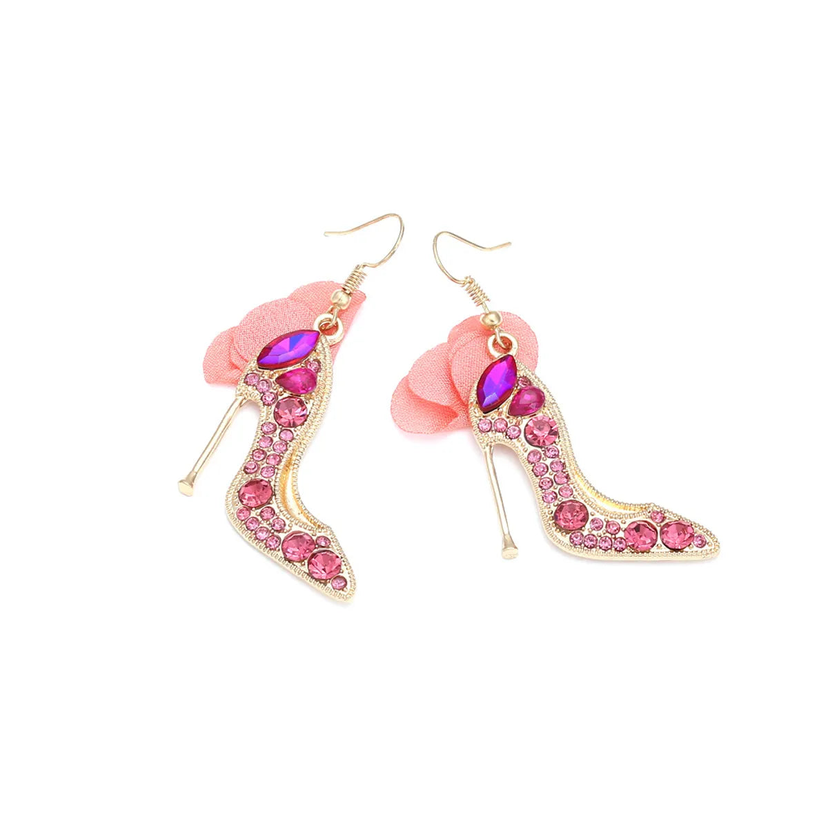 1 Pair Casual Sweet High Heel Net Yarn Alloy Rhinestones Drop Earrings