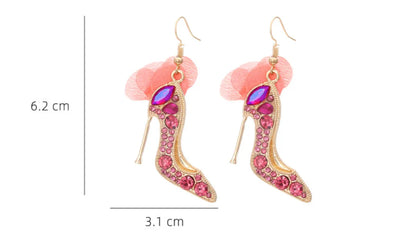 1 Pair Casual Sweet High Heel Net Yarn Alloy Rhinestones Drop Earrings