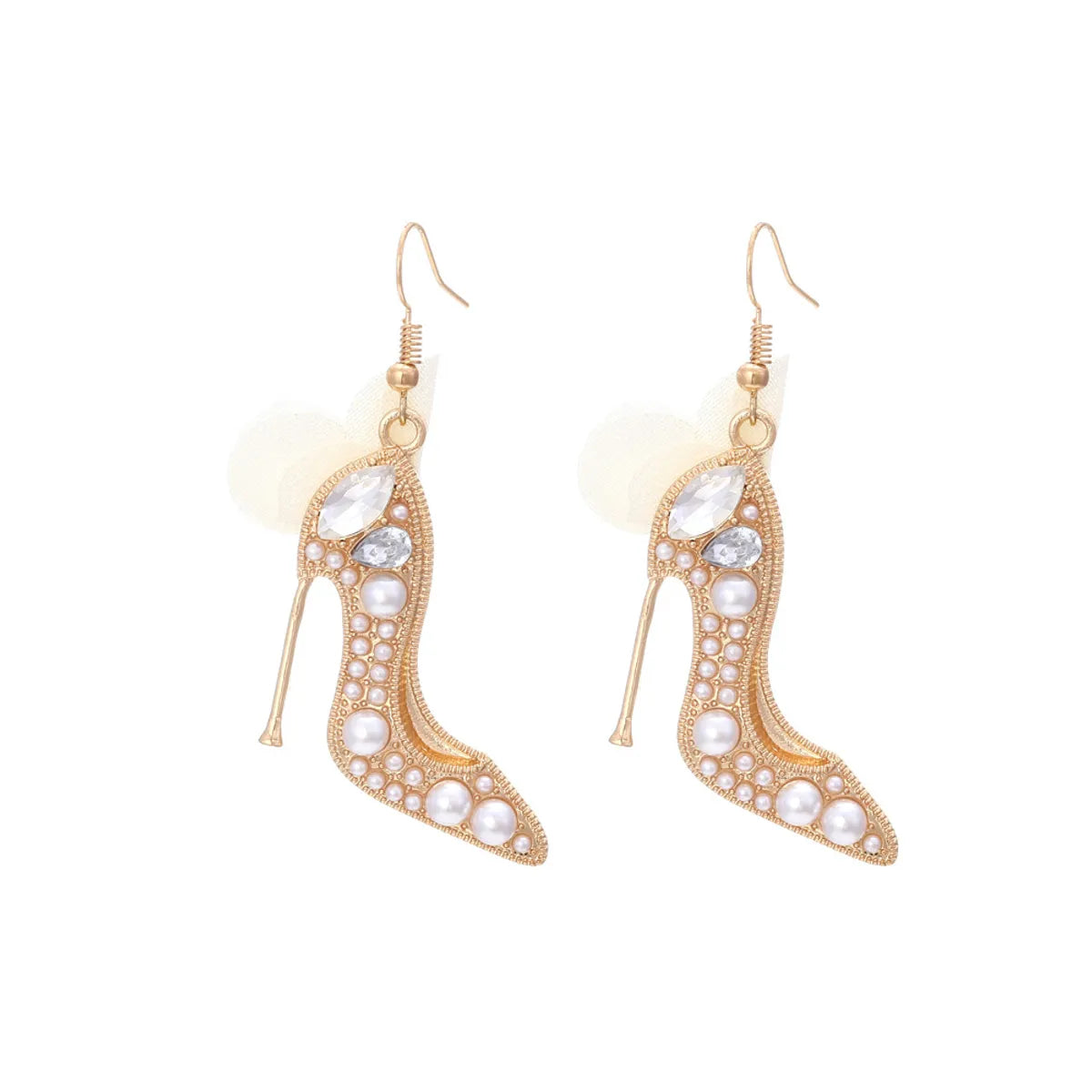 1 Pair Casual Sweet High Heel Net Yarn Alloy Rhinestones Drop Earrings