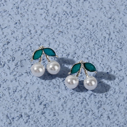 1 Pair Casual Sweet Pastoral Cherry Imitation Pearl Alloy Ear Studs