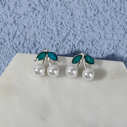 1 Pair Casual Sweet Pastoral Cherry Imitation Pearl Alloy Ear Studs