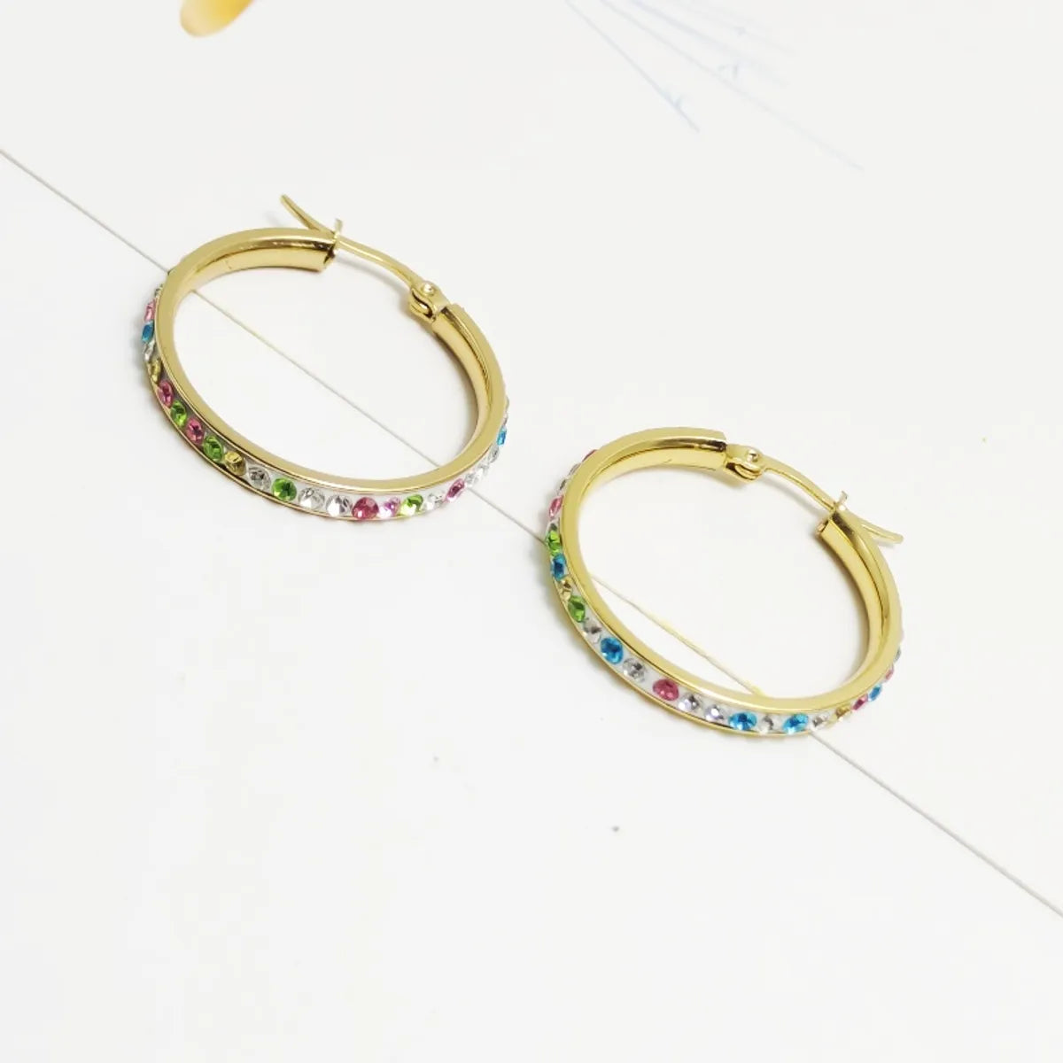 1 Pair Casual Sweet Pastoral Circle Inlay 304 Stainless Steel Rhinestones 18K Gold Plated Earrings