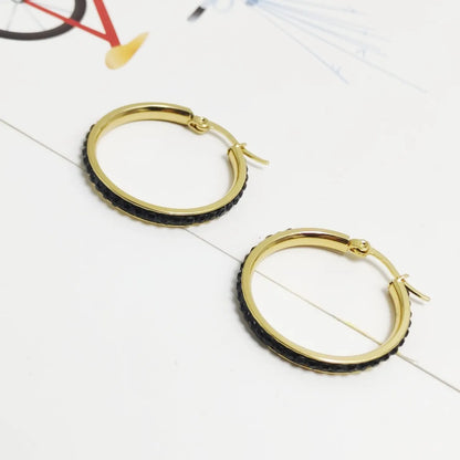 1 Pair Casual Sweet Pastoral Circle Inlay 304 Stainless Steel Rhinestones 18K Gold Plated Earrings