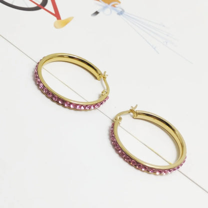 1 Pair Casual Sweet Pastoral Circle Inlay 304 Stainless Steel Rhinestones 18K Gold Plated Earrings