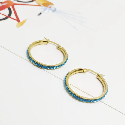 1 Pair Casual Sweet Pastoral Circle Inlay 304 Stainless Steel Rhinestones 18K Gold Plated Earrings