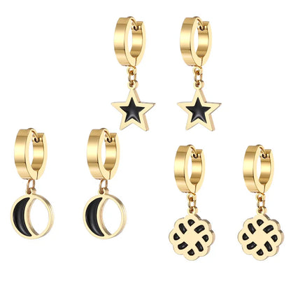 1 Pair Casual Sweet Pentagram Moon Flower Enamel Plating 201 Stainless Steel Alloy Dangling Earrings